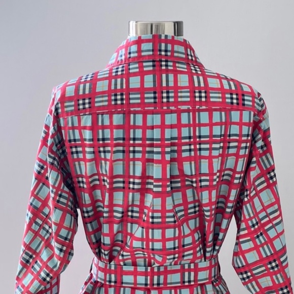 Burberry Red Blue Tartan Plaid Check Tie-Waist Shirt Dress - Picture 9 of 13